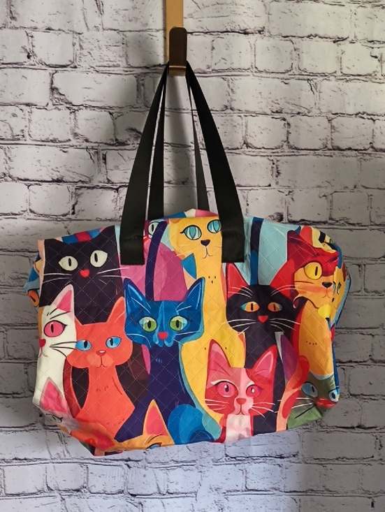 Other - Colorful Cat Print Travel Duffel Tote Bag - Black Handles